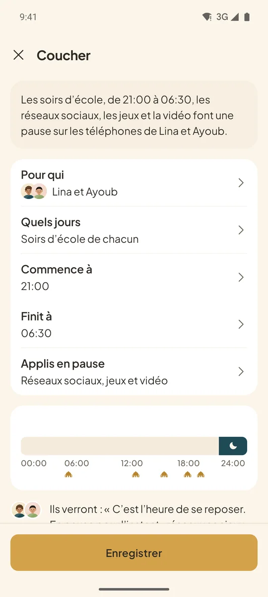 قاعدة وقت النوم في تطبيق الوالدين